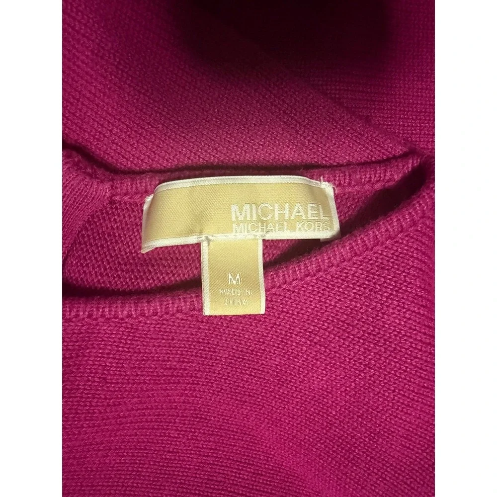 Michael Michael Kors Women's M Pink Long Knit Sweater Gold Half Zip Pullover